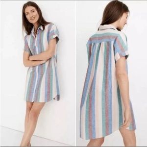 Madewell Central Shirtdress in Stripe in Flagstaff stripe linen button up dress